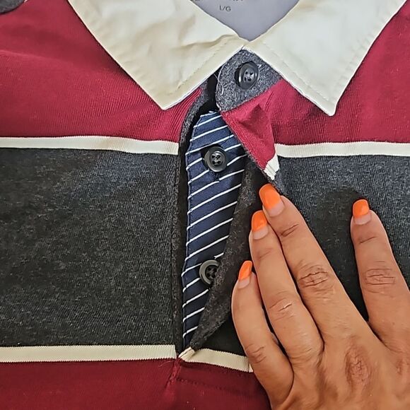 Denver Hayes Men's Polo Long Sleeves Cotton Shirt Large Burgundy/White LG - Picture 12 of 16